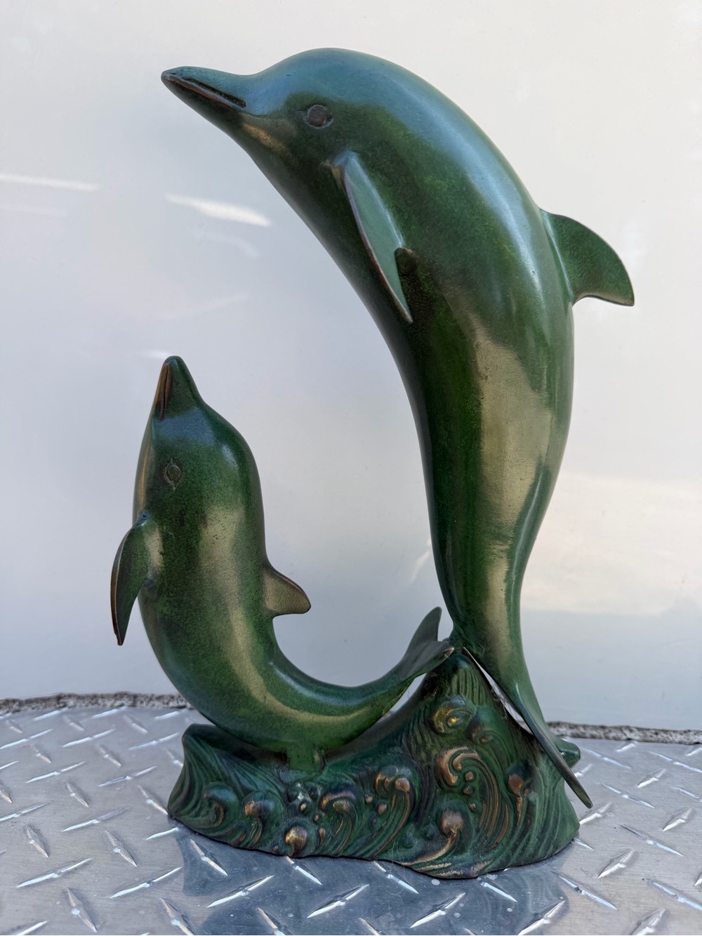 Green Dolphin Sculpture - Decorative Home Art